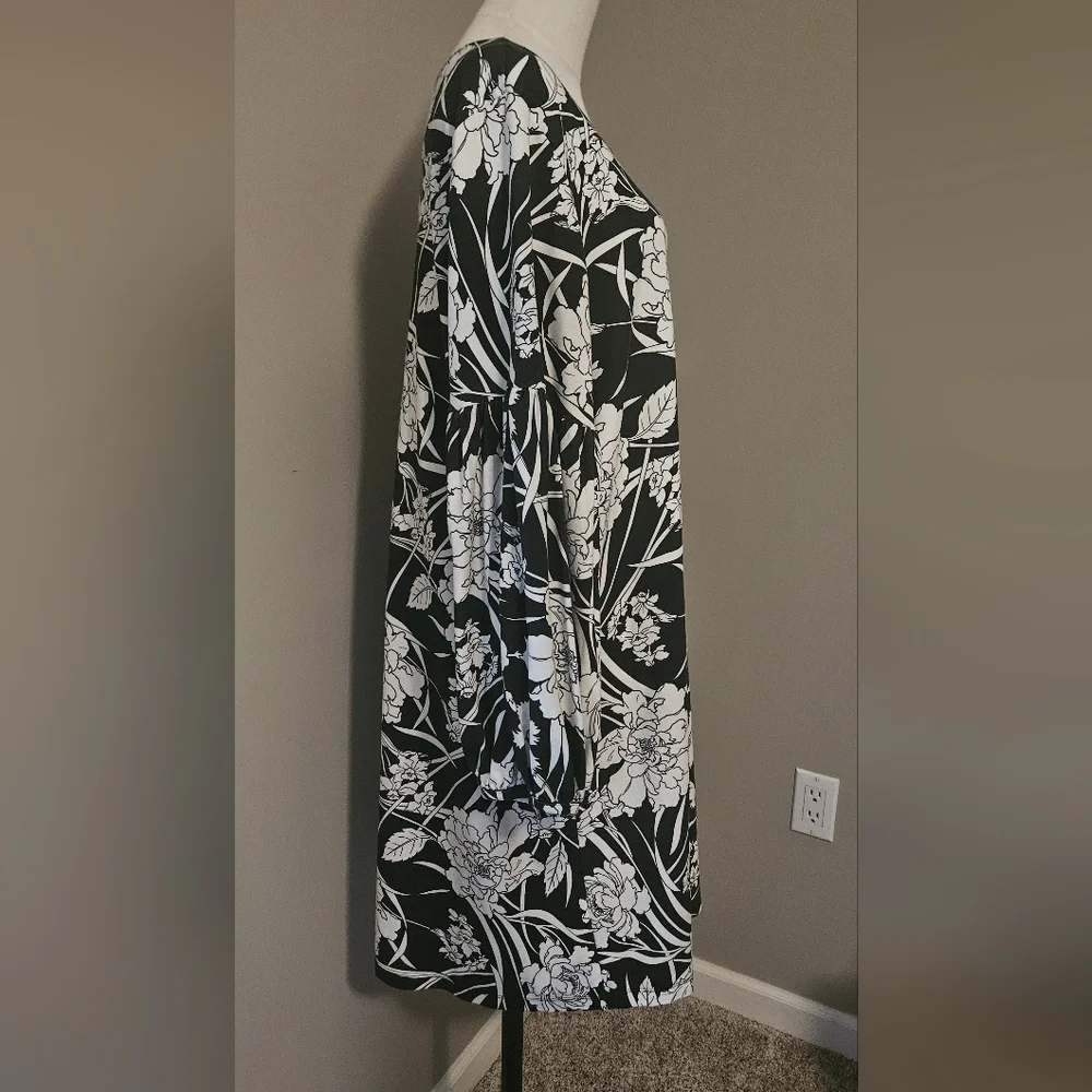 NWT Bryn Walker Floral Print Round Neck Long Sleeve Lantern Dress:Black/White:XL - Picture 5 of 16